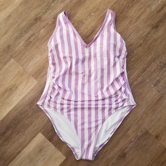 NWOT Kona Sol Purple Stripes One Piece Swimsuit Size 20W - Picture 2 of 7